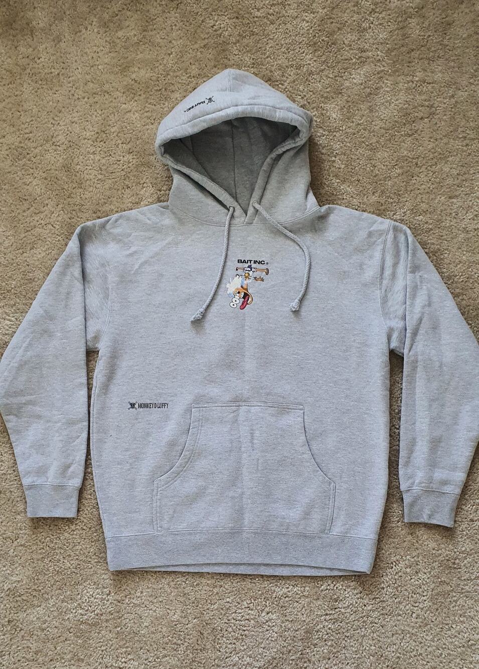 Bait One Piece Graphic Print Pullover Hoodie Men Size Large Gray Monkey D. Luffy